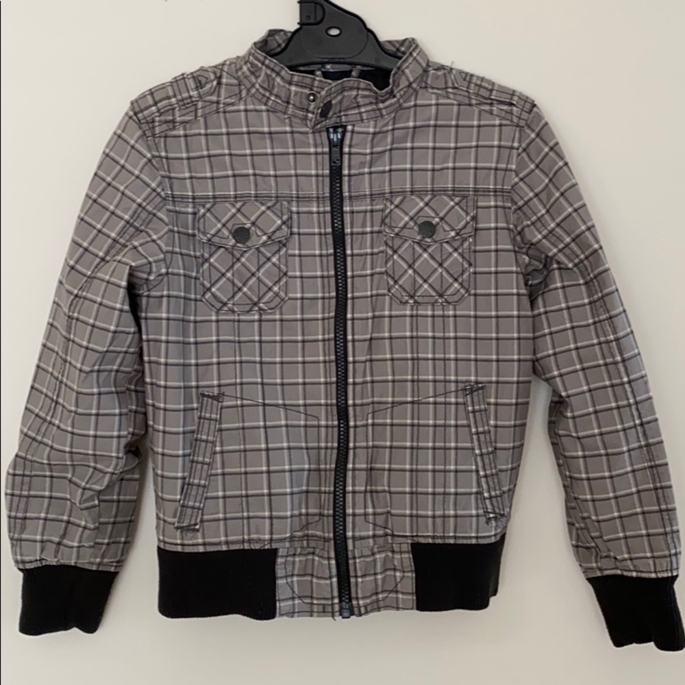 Boys H&M lined grey plaid moto zip-up jacket